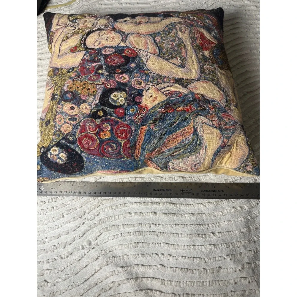 Metrax-Craye Gustav Klimt The Virgin Tapestry Pillow Metallic Gold 17x17 Belgium